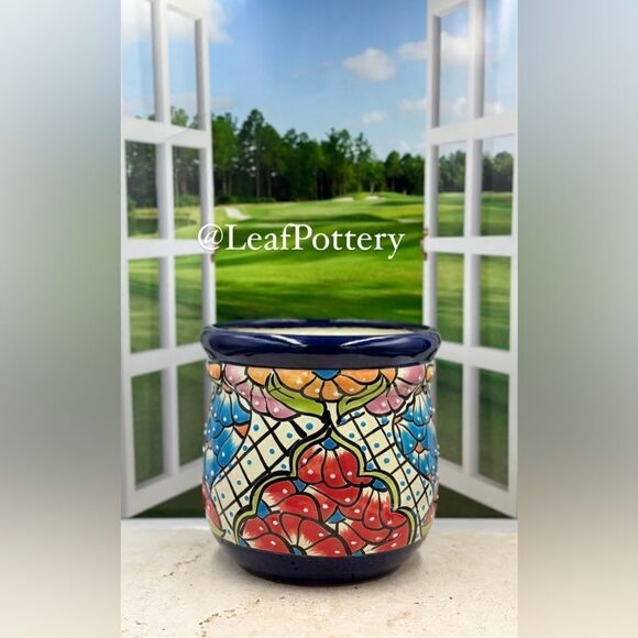 Catrina Talavera Handmade Multi Colored Ceramic Planter Pot - Picture 7 of 10